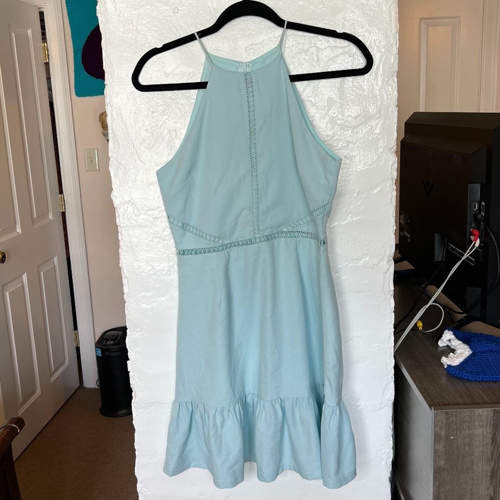 Blue Rain Baby Blue Dress Cut-Out High Neck A-Line Dress Size S